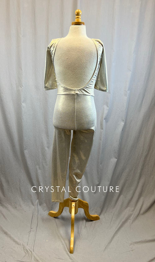 *Brand New* Ivory Metallic Lycra Unitard