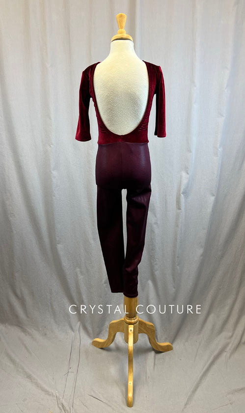 *Brand New* Maroon Velvet and Metallic Unitard