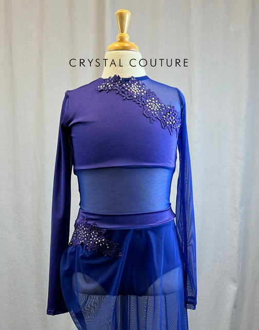 *Brand New* Purple Mesh Dress with Lycra Inserts and Appliques - Rhinestones