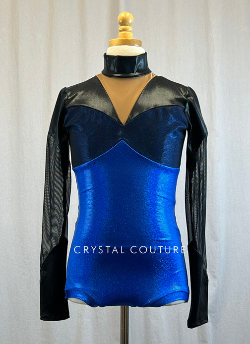 *Brand New* Black and Royal Blue Metallic Leotard with High Neck