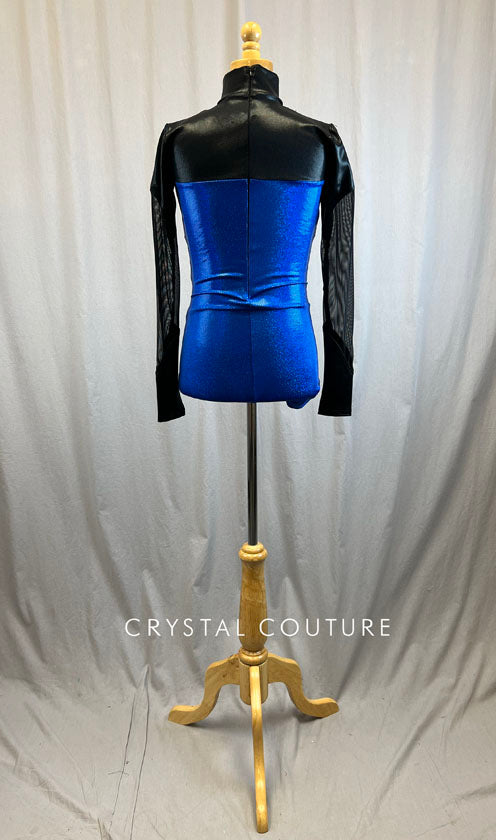 *Brand New* Black and Royal Blue Metallic Leotard with High Neck