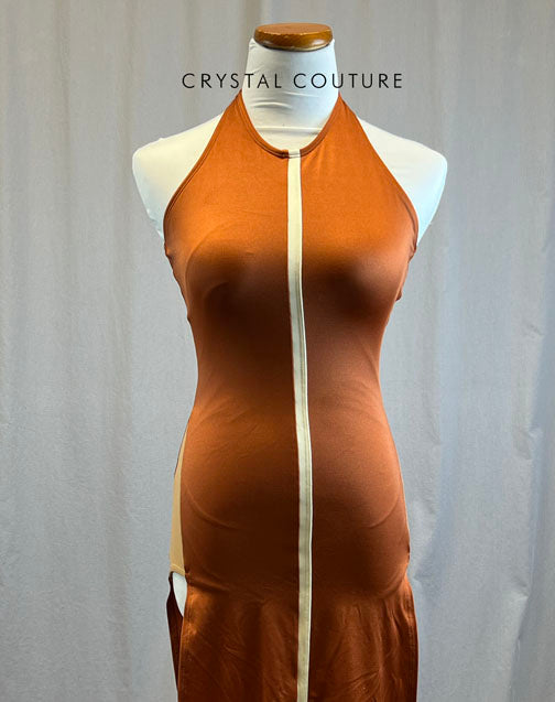*Brand New* Burnt Orange Halter Dress with Cream Stripe