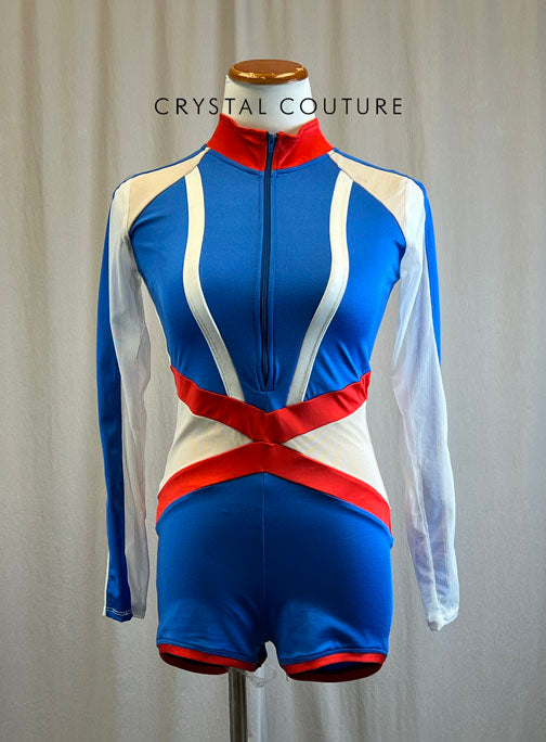 *Brand New* Red, White and Blue Biketard with Mesh Inserts