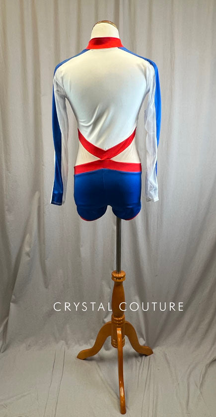 *Brand New* Red, White and Blue Biketard with Mesh Inserts