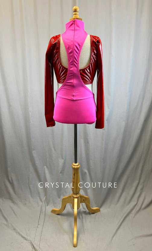 *Brand New* Red Pleather Bra Top with Pink Lycra Cut Out Leotard