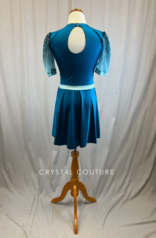 *Brand New* Teal Skating Dress with Ombre Mesh Arm Cap Sleeves