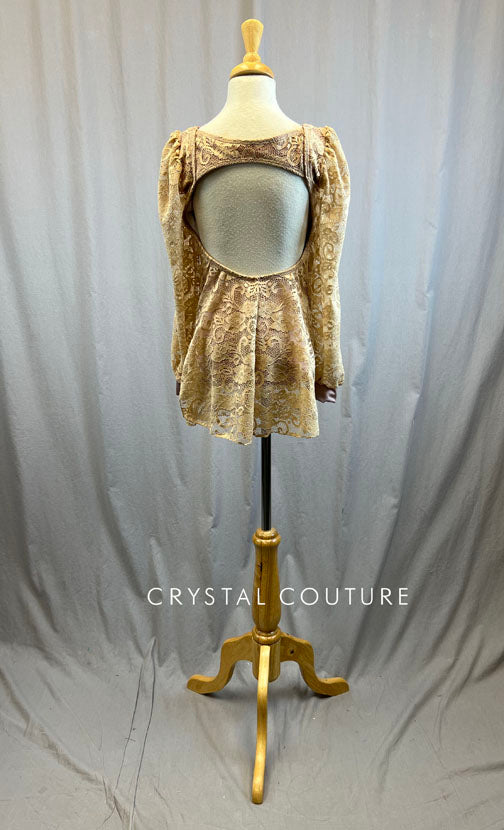*Brand New* Rose long sleeve dress with gold lace overlay