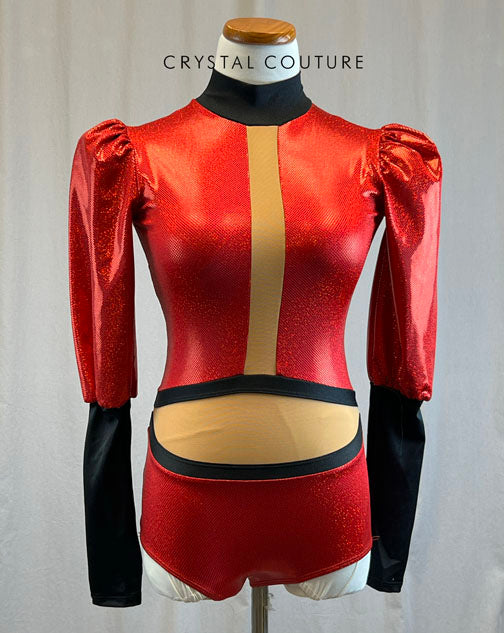 *Brand New* Red and black puff long sleeve leotard