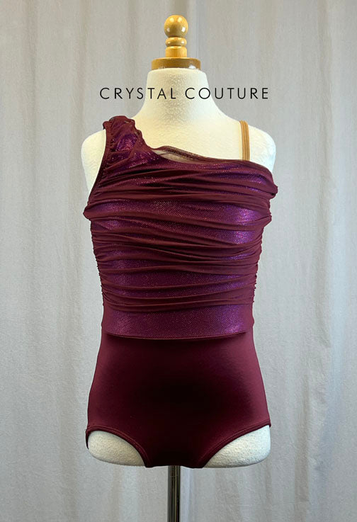 *Brand New* Burgundy mesh overlay leotard with connected fuchsia metallic top