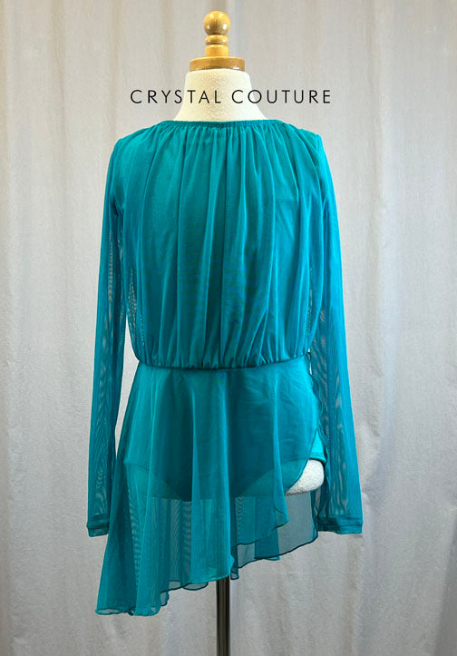 *Brand New* Teal mesh overlay leotard with high low skirt