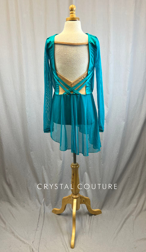 *Brand New* Teal mesh overlay leotard with high low skirt