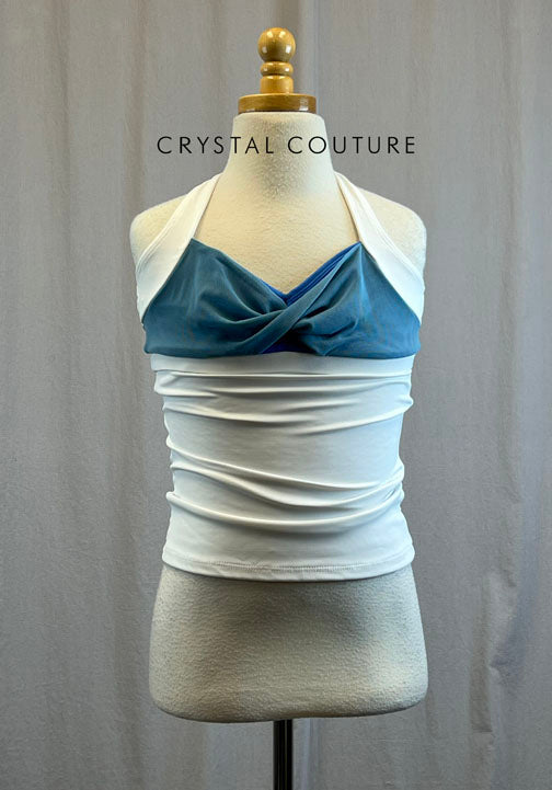 *Brand New* White halter top with blue mesh accent on chest