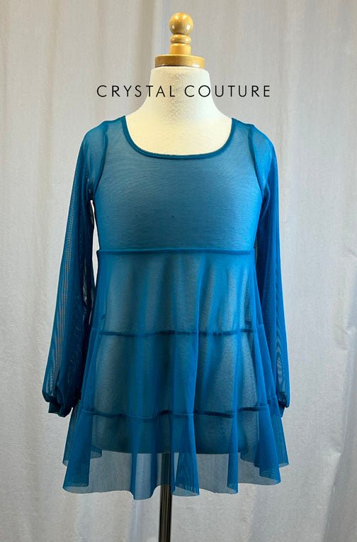 *Brand New* Dark Teal flowy long sleeve mesh overlay dress