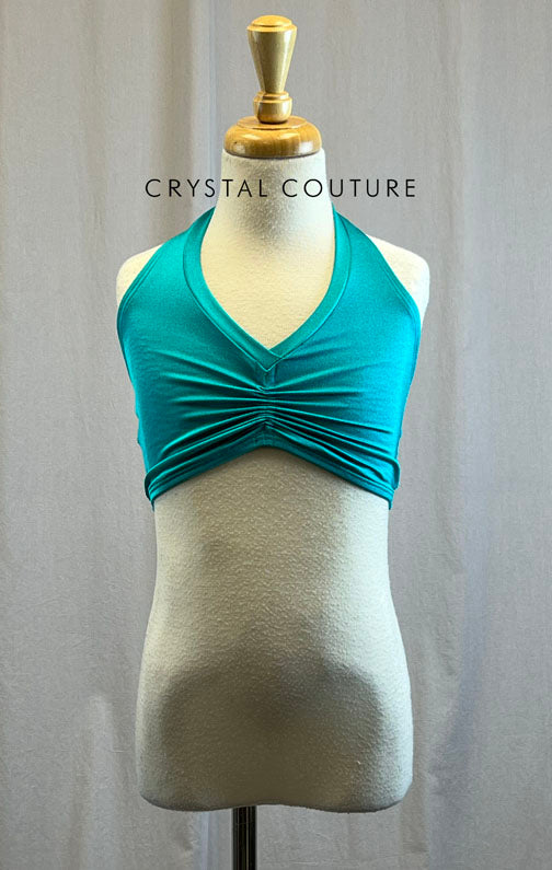 *Brand New* Teal ruching halter bra top with silver ring back