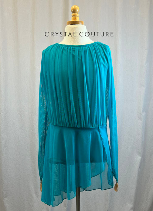 *Brand New* Teal mesh overlay leotard with high low skirt and finger loop