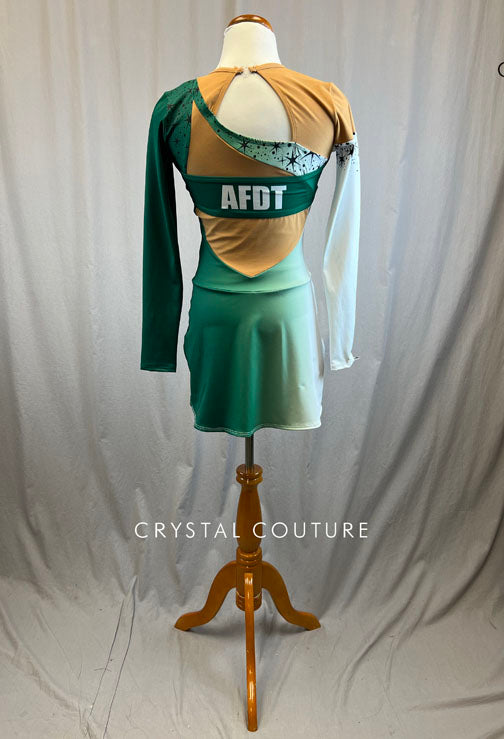 *Brand New* Green and white supplemented skating dress with black stars and sequins