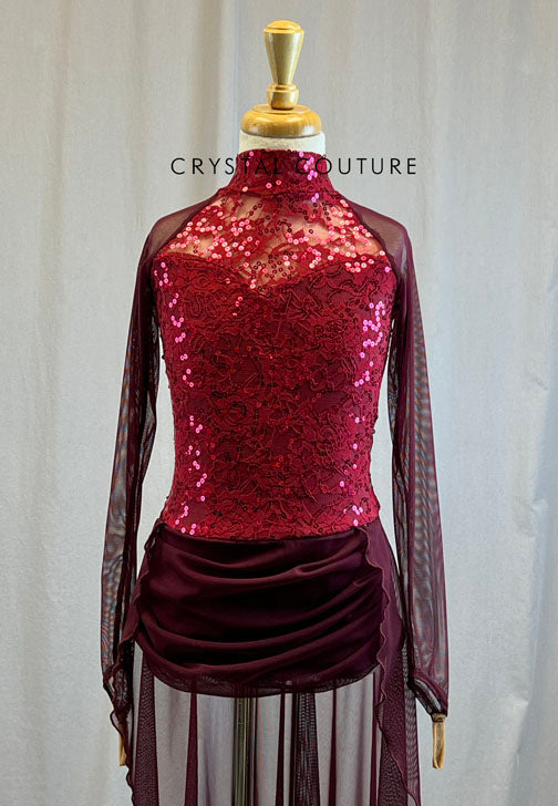 *Brand New* Maroon sequin, mesh, and lace high neck dress