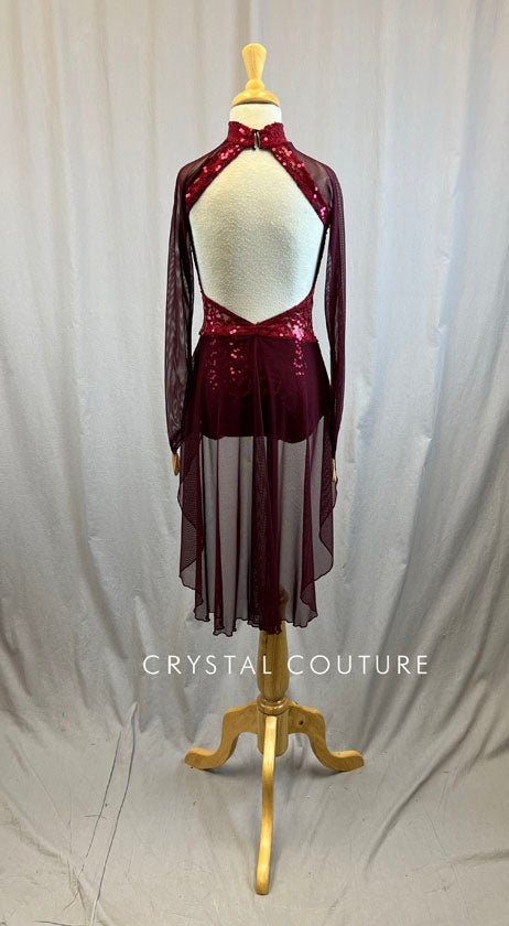 *Brand New* Maroon sequin, mesh, and lace high neck dress