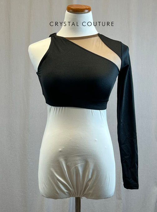 *Brand New* Black single long sleeve crop top with nude mesh insert