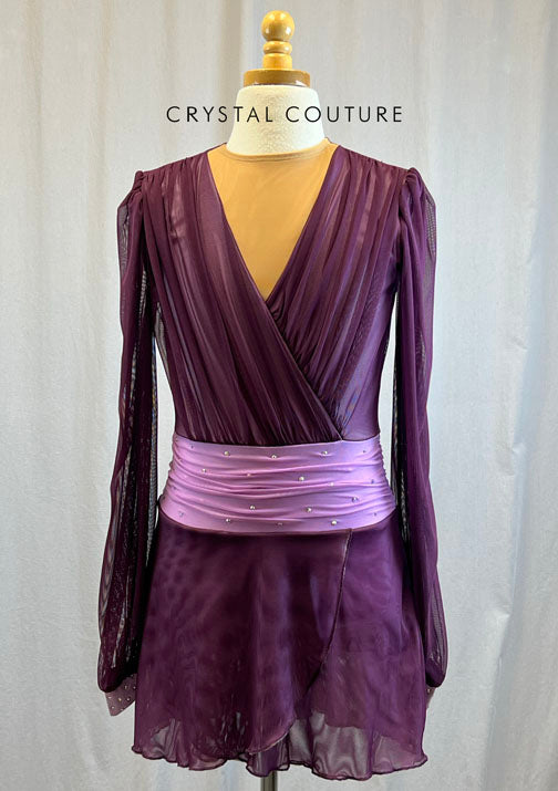 *Brand New* Plum and violet mesh pleated skating dress -Rhinestones