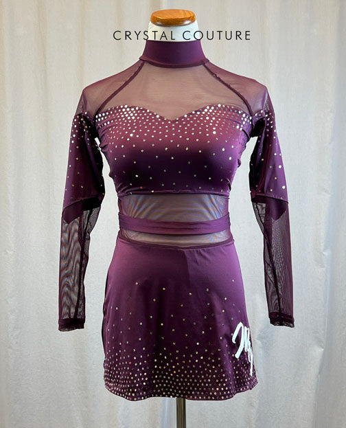 *Brand New* Plum "Magma" Long Sleeve Pom Dress with Mesh Inserts - Spangles