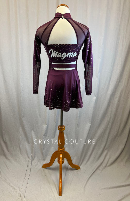 *Brand New* Plum "Magma" Long Sleeve Pom Dress with Mesh Inserts - Spangles