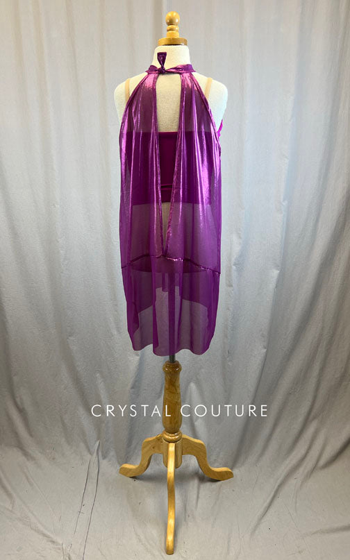 *Brand New* Shiny Magenta Sheer Dress Overlay with Magenta Crop Top