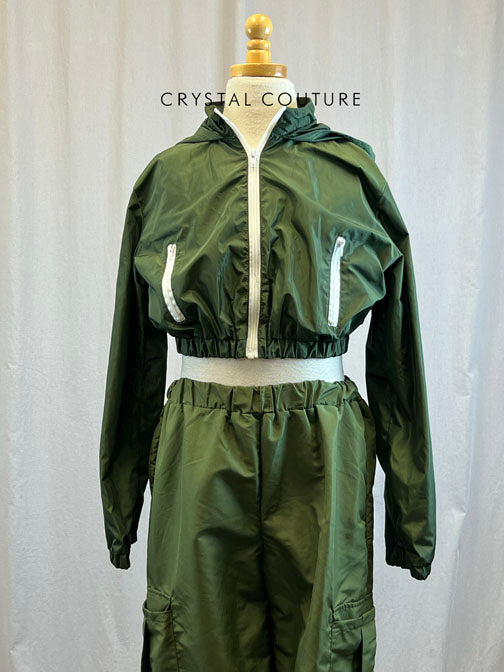 Olive and white polyester hip hop set