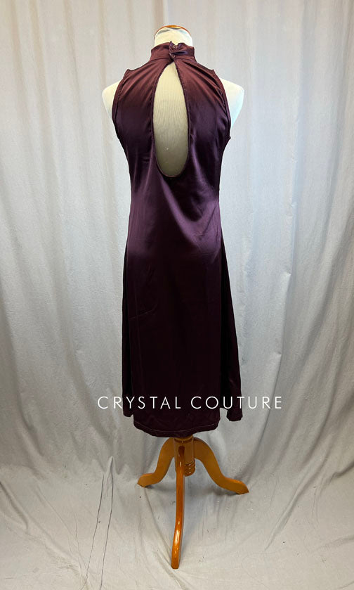 Plum satin long mock neck dress