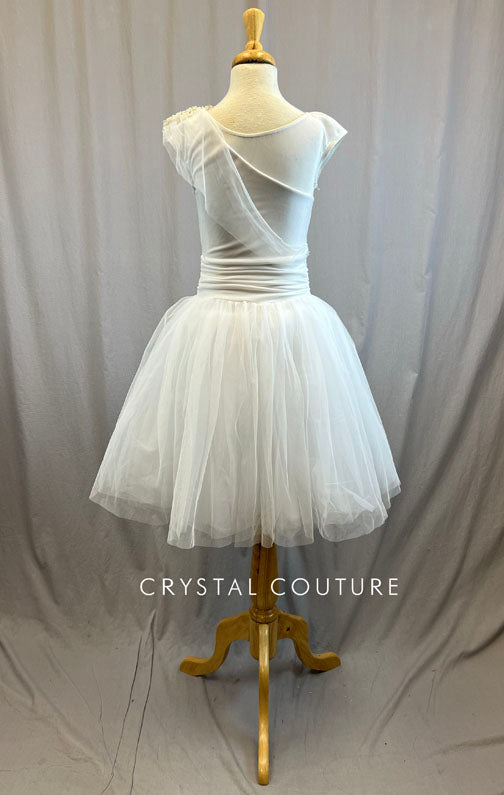 White Tulle and Velvet Ballet Dress with Applique