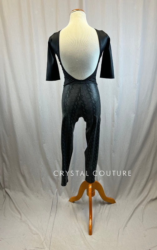 *Brand New* Black and Grey Snakeskin Unitard with Quarter Sleeves