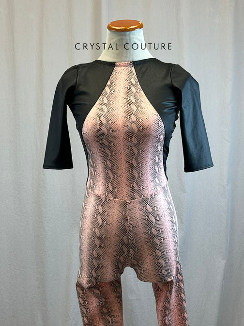 *Brand New* Black and Light Pink Snakeskin Unitard with Quarter Sleeves