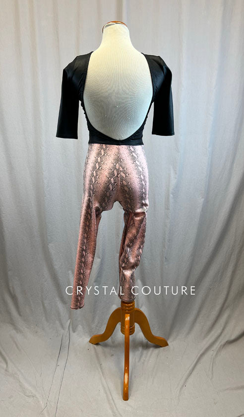 *Brand New* Black and Light Pink Snakeskin Unitard with Quarter Sleeves