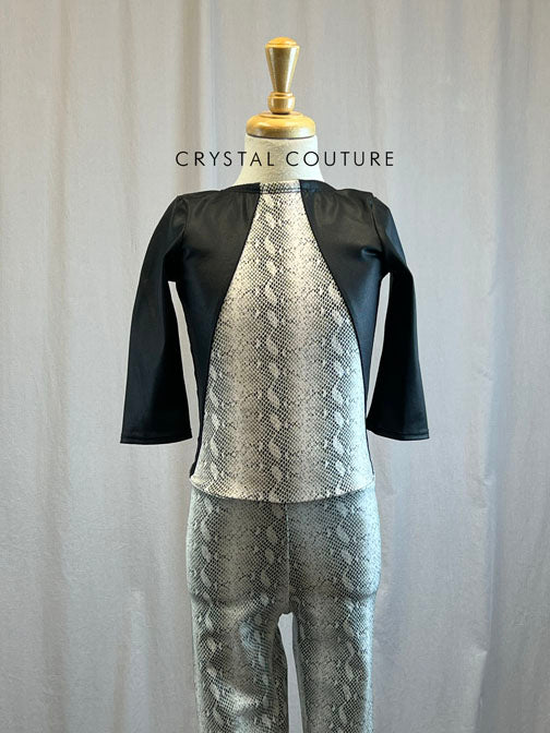 *Brand New* Black and White Snakeskin Unitard with Quarter Sleeves