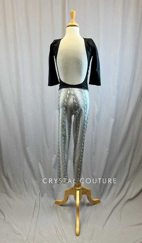 *Brand New* Black and White Snakeskin Unitard with Quarter Sleeves