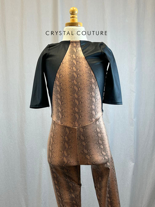 *Brand New* Black and Apricot Snakeskin Unitard with Quarter Sleeves