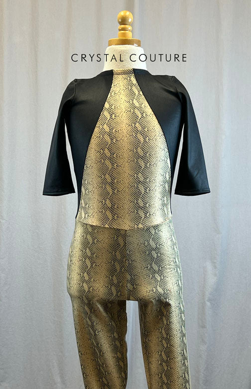 *Brand New* Black and Tan Snakeskin Unitard with Quarter Sleeves