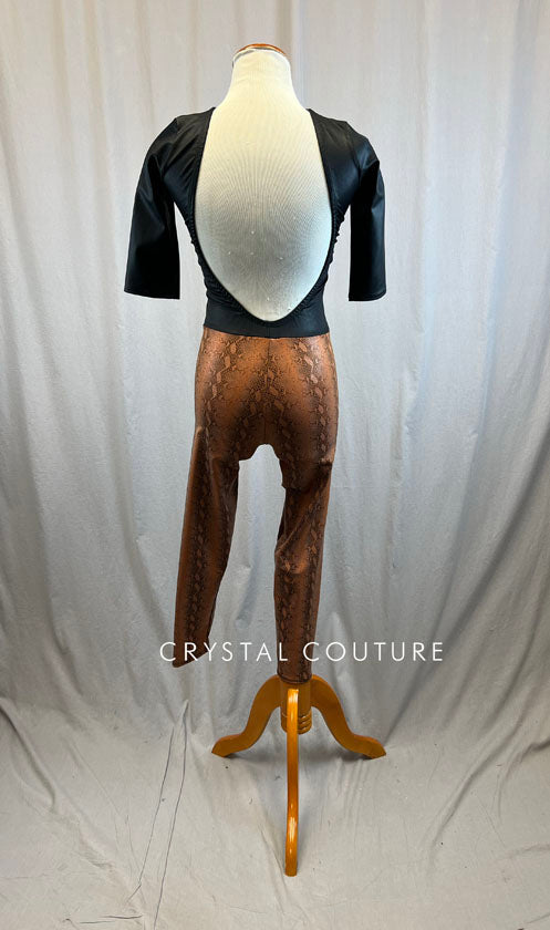 *Brand New* Black and Burnt Orange Snakeskin Unitard with Quarter Sleeves