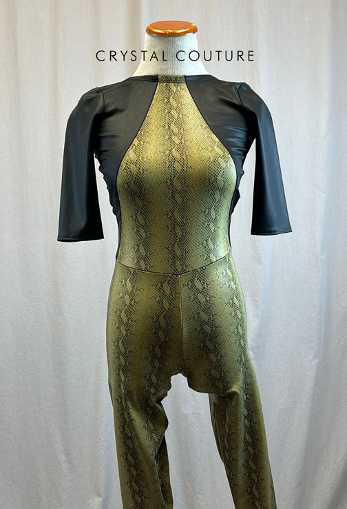 *Brand New* Black and Olive Green Snakeskin Unitard with Quarter Sleeves