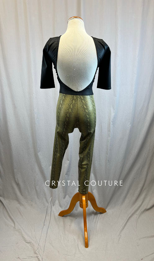 *Brand New* Black and Olive Green Snakeskin Unitard with Quarter Sleeves