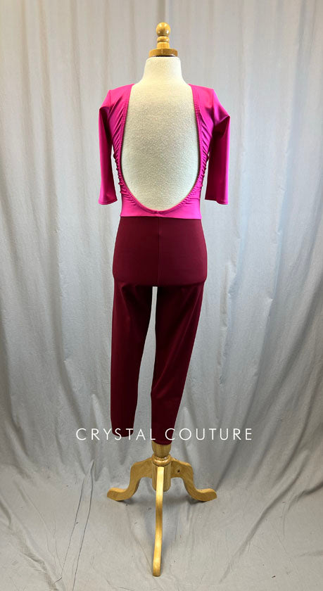 *Brand New* Pink and Maroon Unitard with Quarter Sleeves