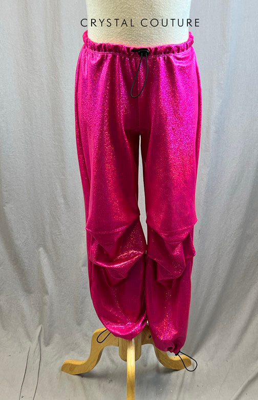 *Brand New* Hot Pink Metallic Joggers with Black Drawstring on Pant Bottom and Waistband