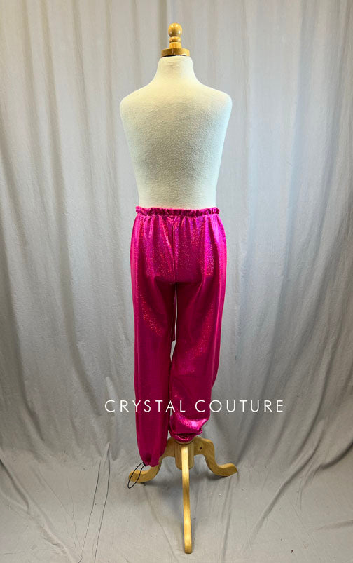 *Brand New* Hot Pink Metallic Joggers with Black Drawstring on Pant Bottom and Waistband