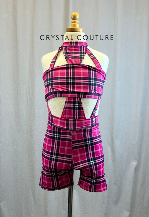 *Brand New* Pink/Purple/Black Plaid Biketard