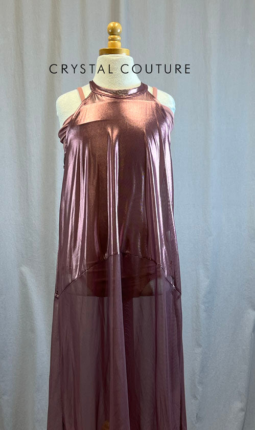 *Brand New* Metallic Mauve Long Mesh Overlay Dress with Open Back