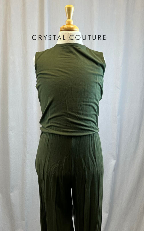 *Brand New* Olive Green Cotton Unitard with Side Slit Jogger Bottoms