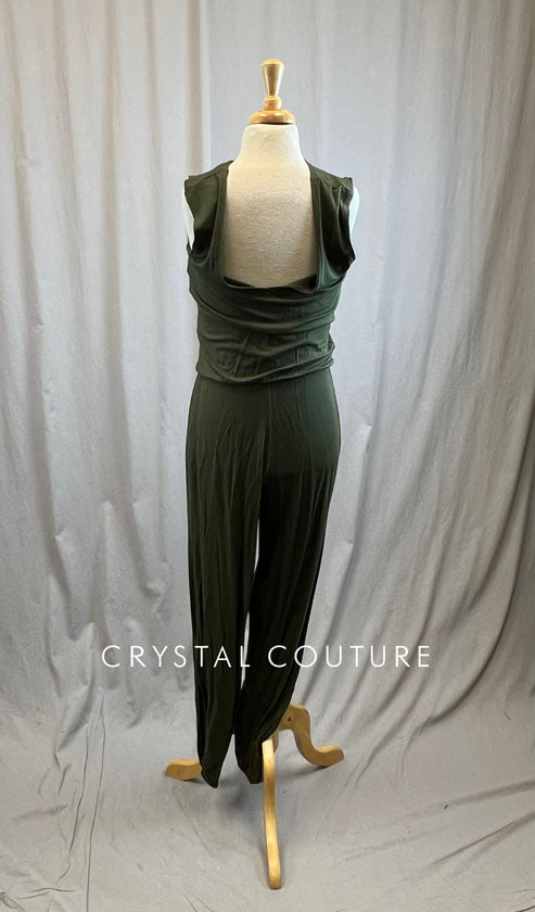 *Brand New* Olive Green Cotton Unitard with Side Slit Jogger Bottoms
