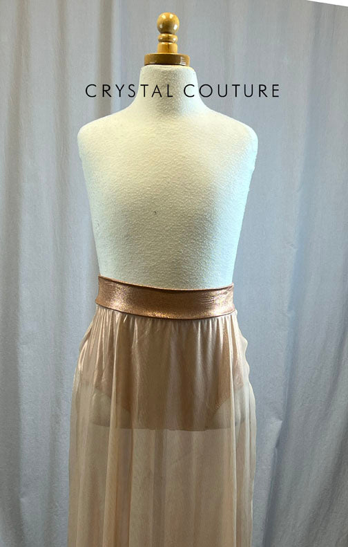 *Brand New* Metallic Rose Gold Maxi Skirt With Double Slit