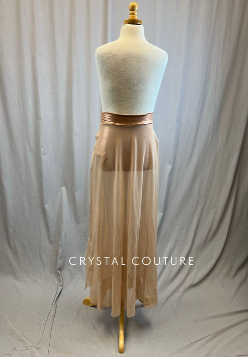 *Brand New* Metallic Rose Gold Maxi Skirt With Double Slit