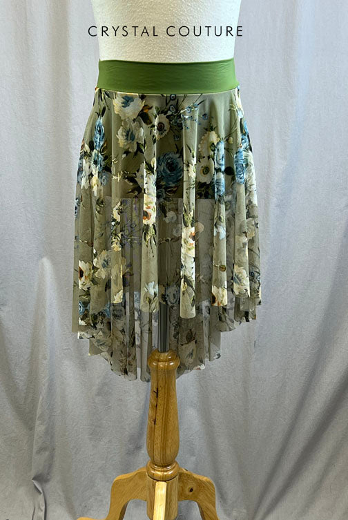 *Brand New* Moss Green Floral Asymmetrical Mesh Skirt